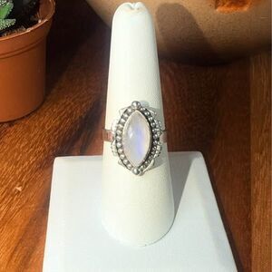 Rainbow Moonstone Ring - Size 8 - .925 Sterling Silver